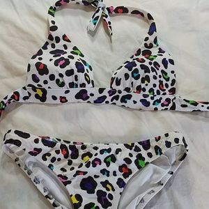 Victoria's Secret white & multi halter bikini